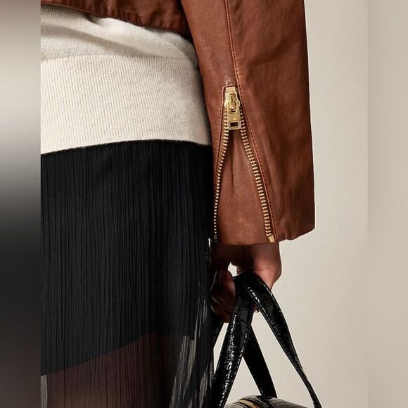 NWT $650 J CREW Collection leather shirt-jacket in Grizzly Brown - Picture 7 of 13